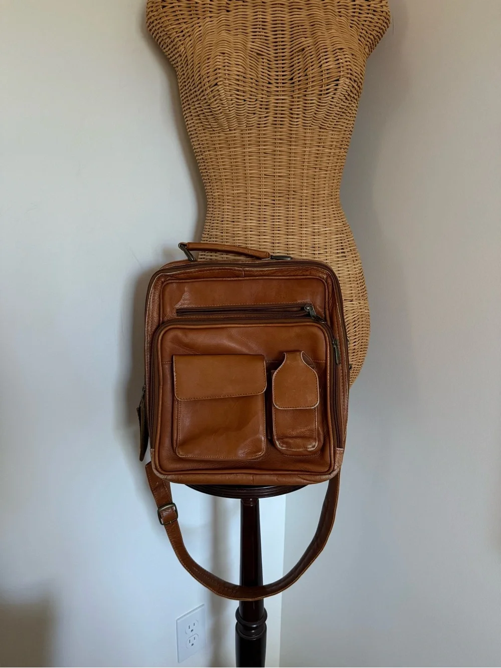 Collectible Orvis Tan Leather Messenger Bag with Front Pockets- made in Columbia